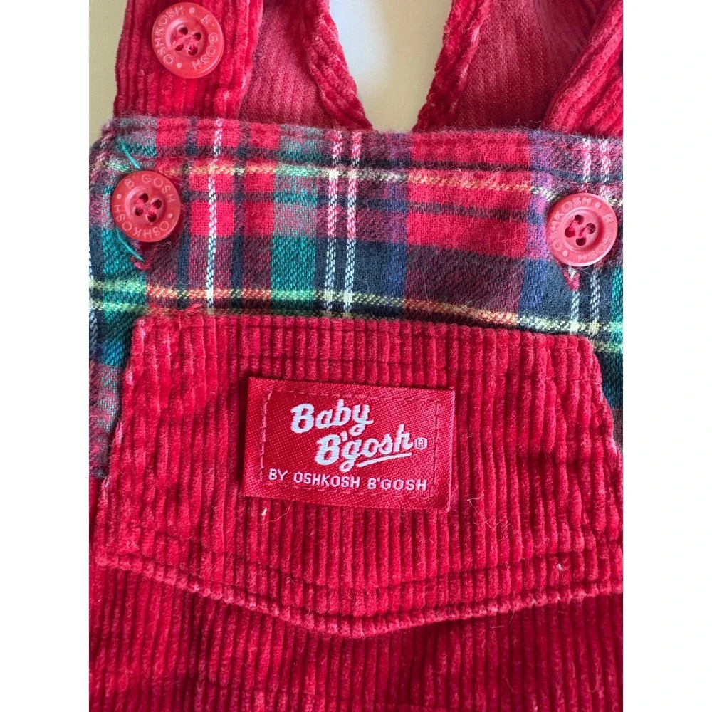 Vintage OshKosh Bgosh Baby Overalls Bundle Red Corduroy Hickory Stripe 12M USA